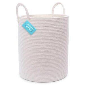 White Laundry Basket 15x18, Cotton Rope Basket for Blankets, Tall Woven Baskets